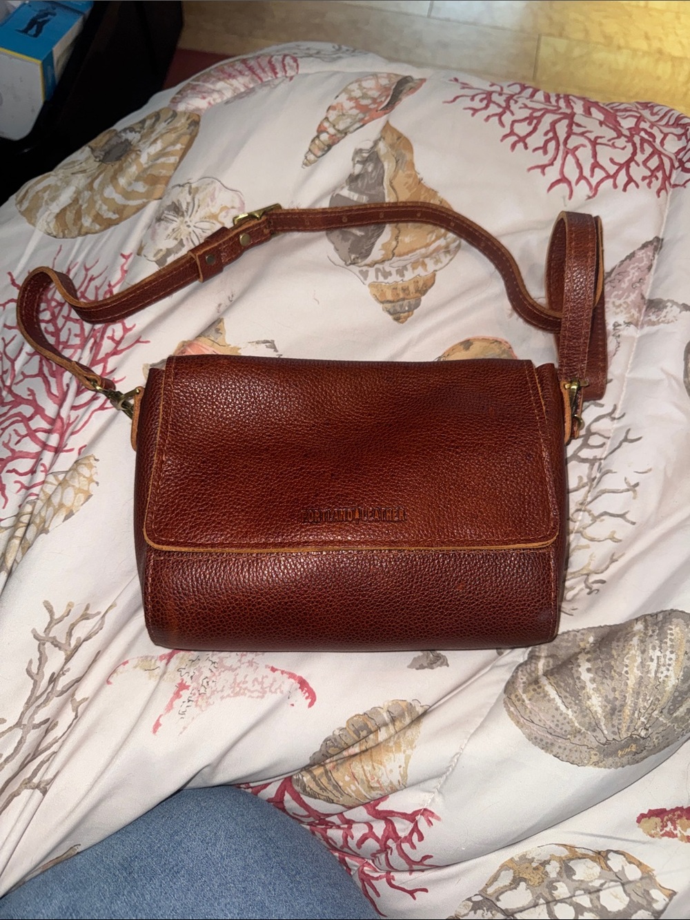 Portland Leather Brown Pebbled Crossbody Bag